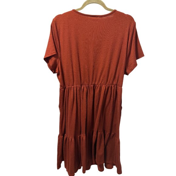 Torrid Rust Orange Ribbed Tiered V-Neck Dress Size 2X Short Sleeve Casual Dress - Picture 9 of 12
